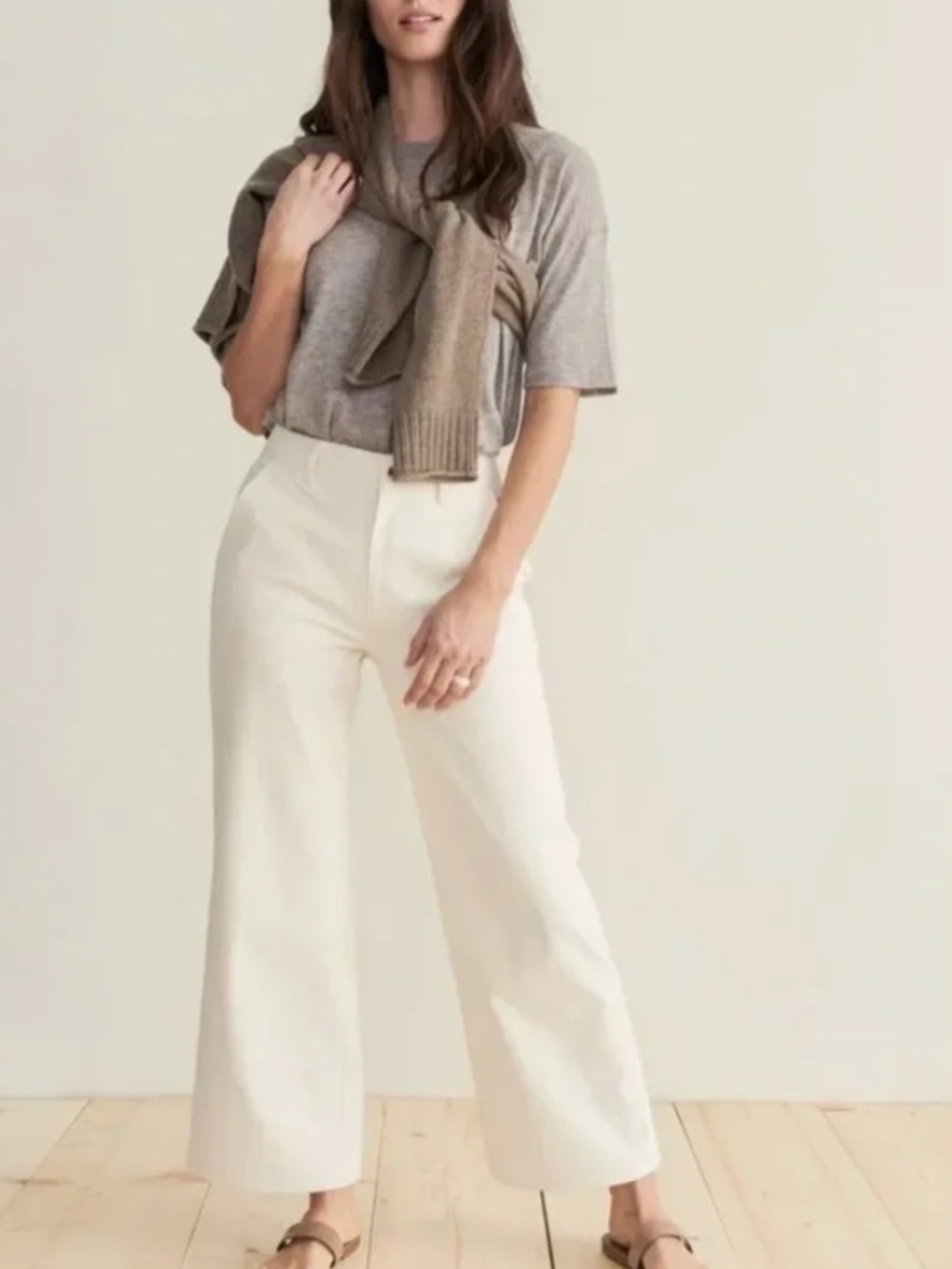 Jenni Kayne Cotton Blend Wide Leg Pant in Natural Size 4